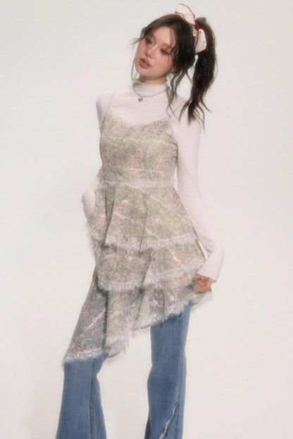 Embroidered Lace Ruffle Dress