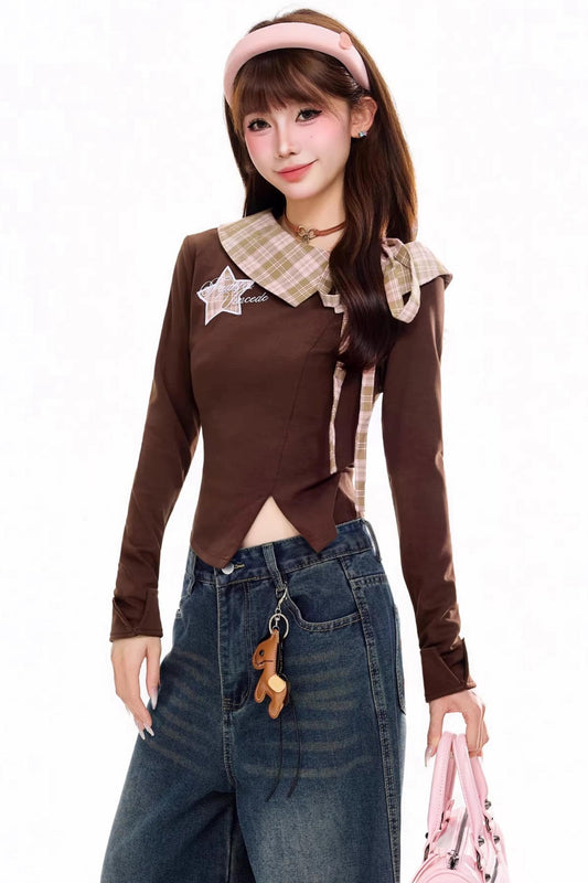 Retro Plaid Patchwork T-Shirt