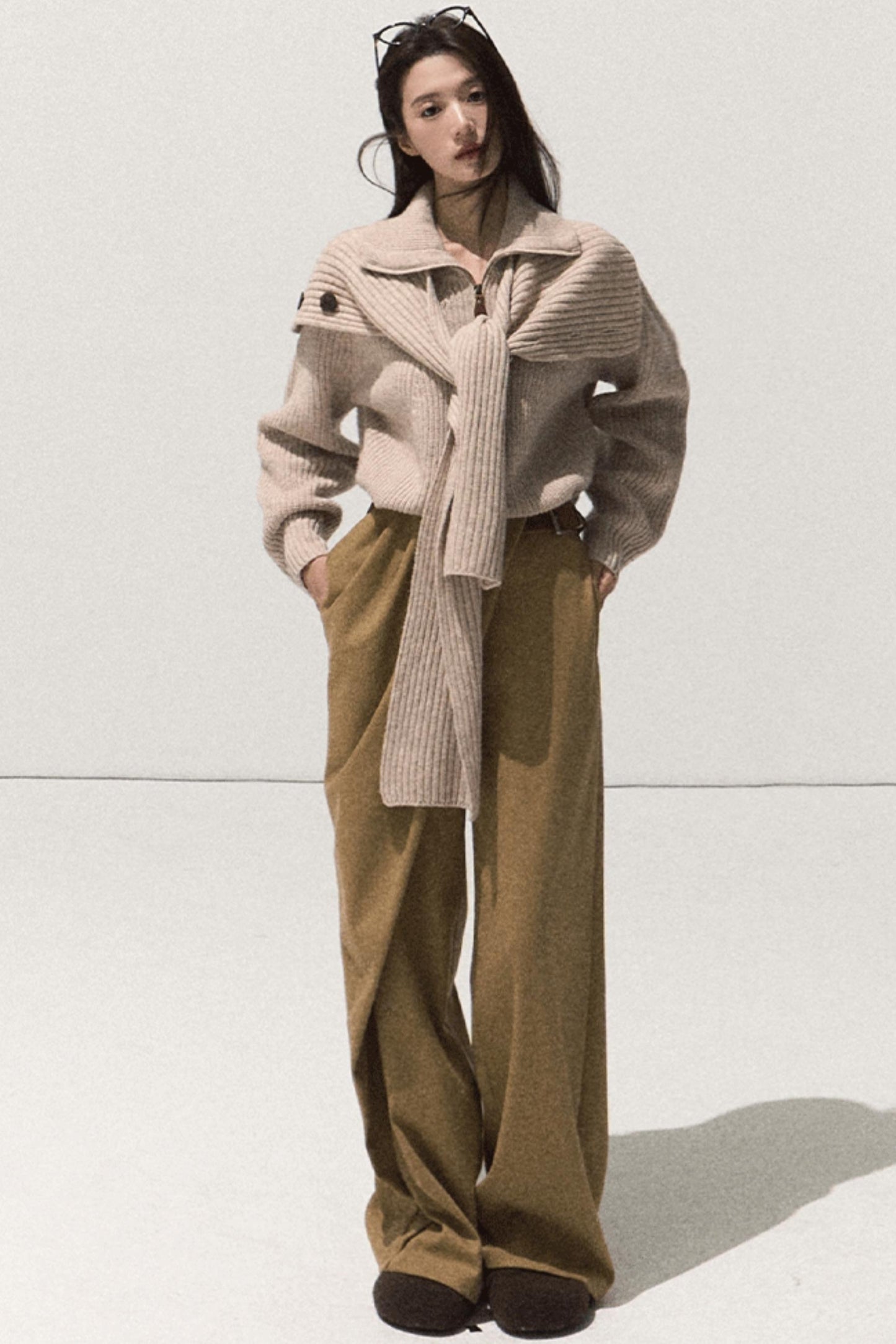 Pleated Winter Wide-Leg Pants