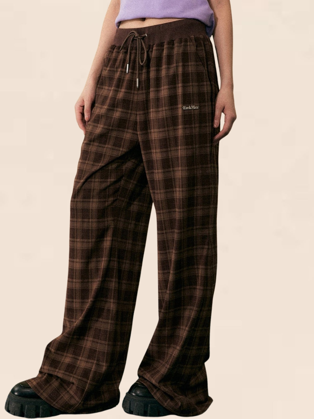 Retro Plaid Wide-leg Pants