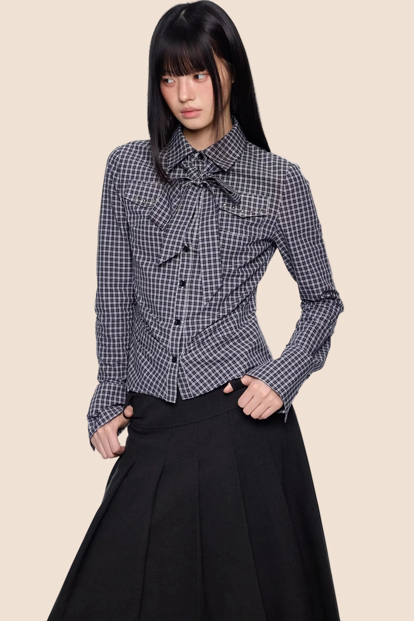 Plaid Retro Lace-Up Shirt