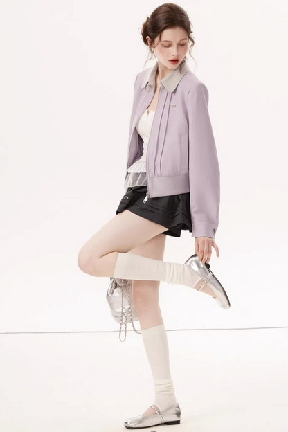Purple Linen Color-Block Jacket