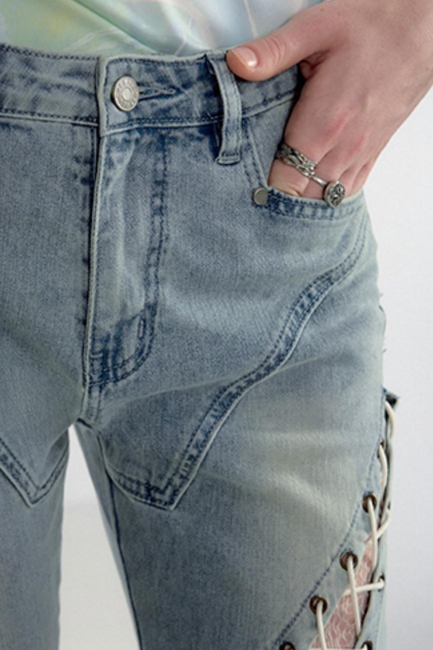 Smoky Washed Rope Flared Jeans