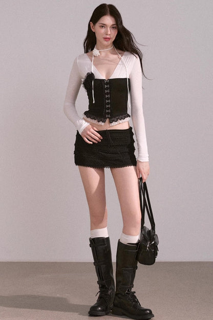 White Brown V-Neck Top