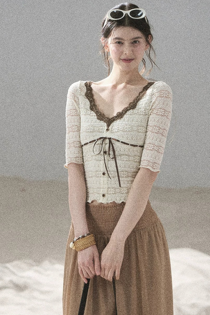 French Lace Hollow-Out Top