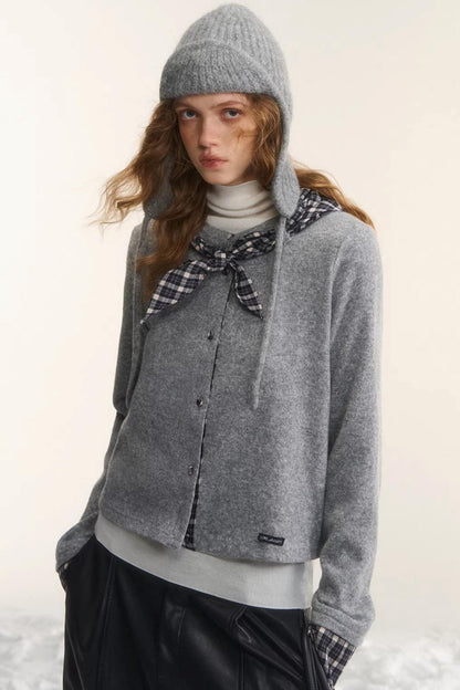 Wool Plaid Patchwork Cardigan