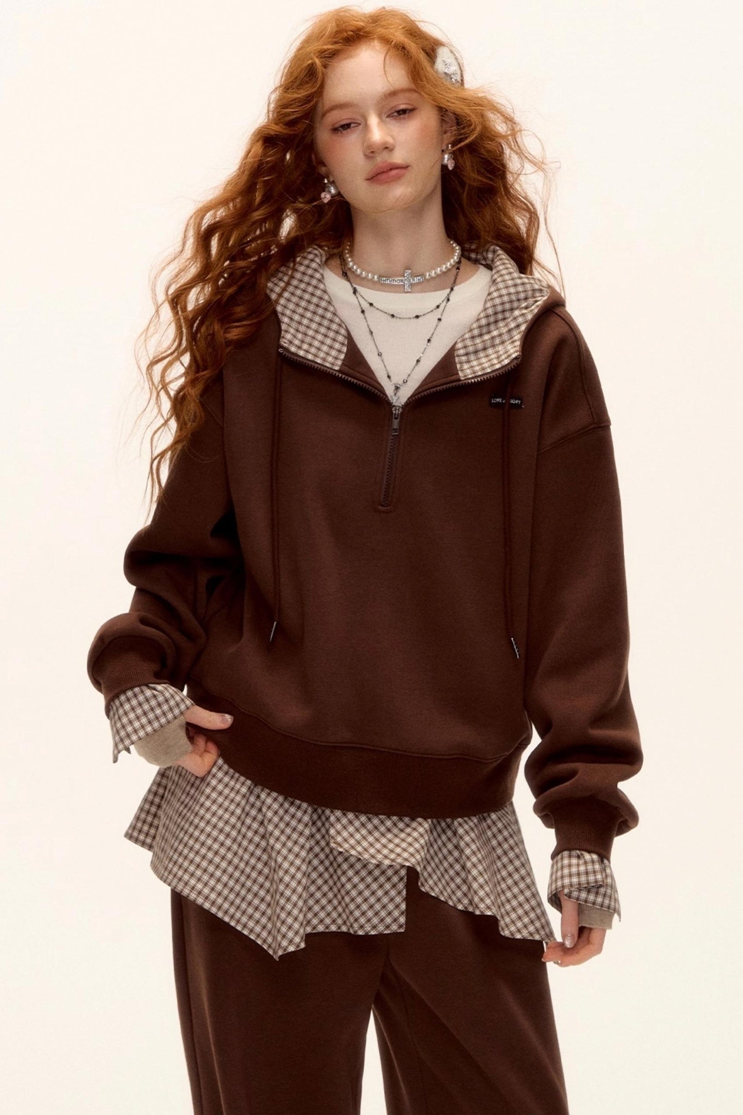 Patterned Patchwork Hooded Sweatshirt Set-Up