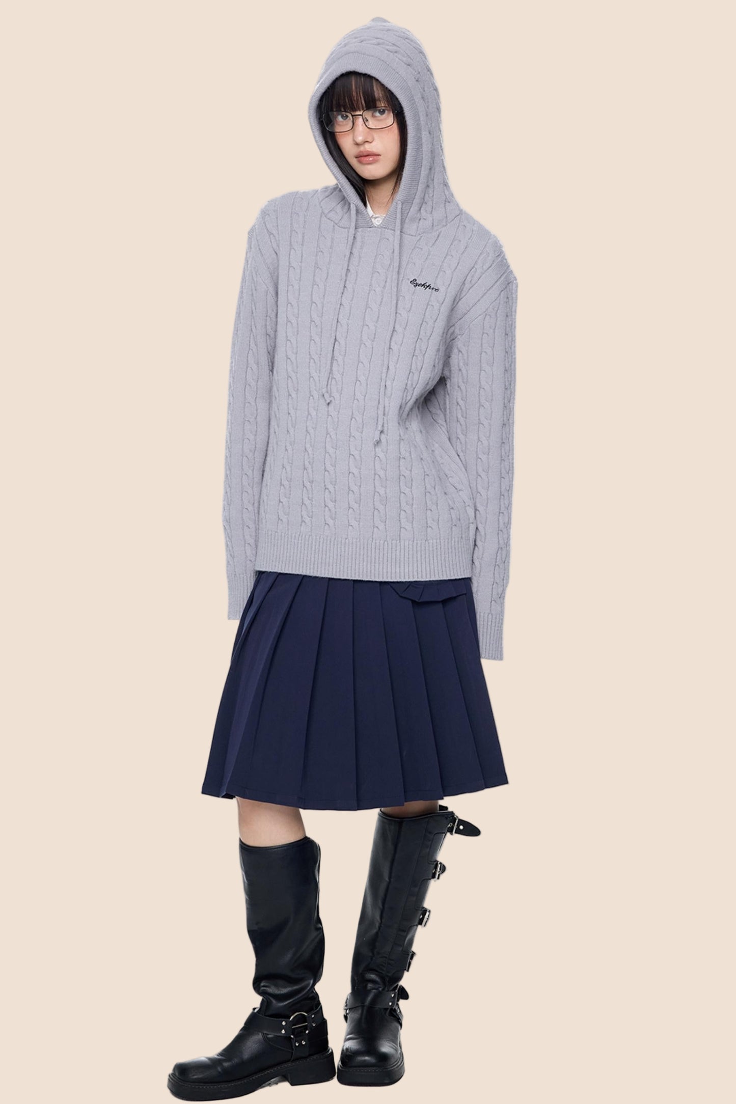 Twisted Embroidery Hooded Sweater