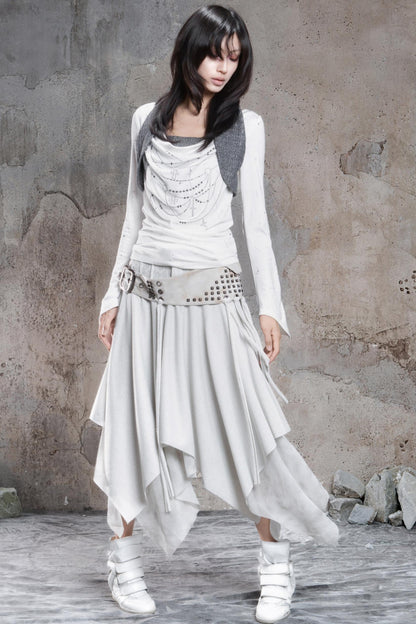 Irregular Multi-Layer Slim Rivet Skirt
