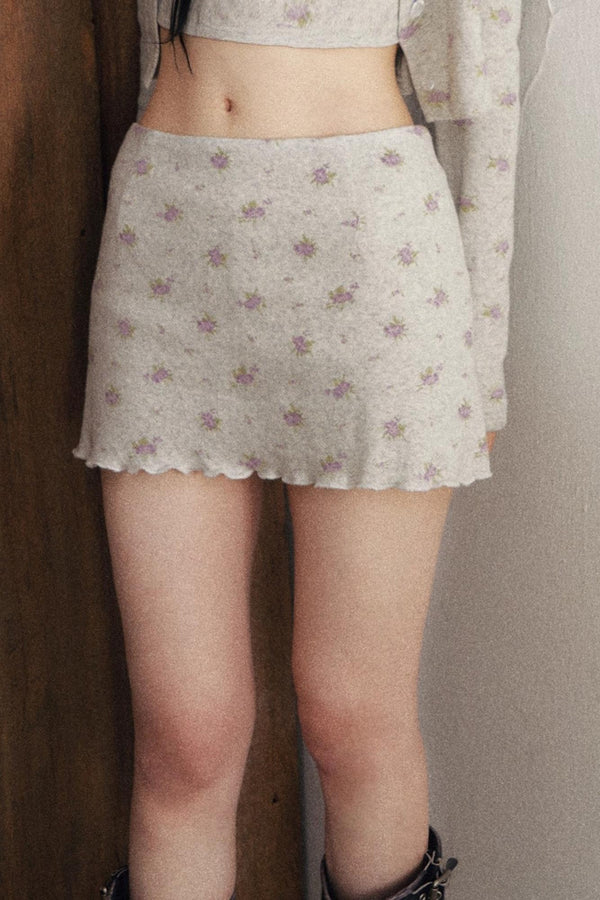 Floral Knit Cardigan Suit Set-Up