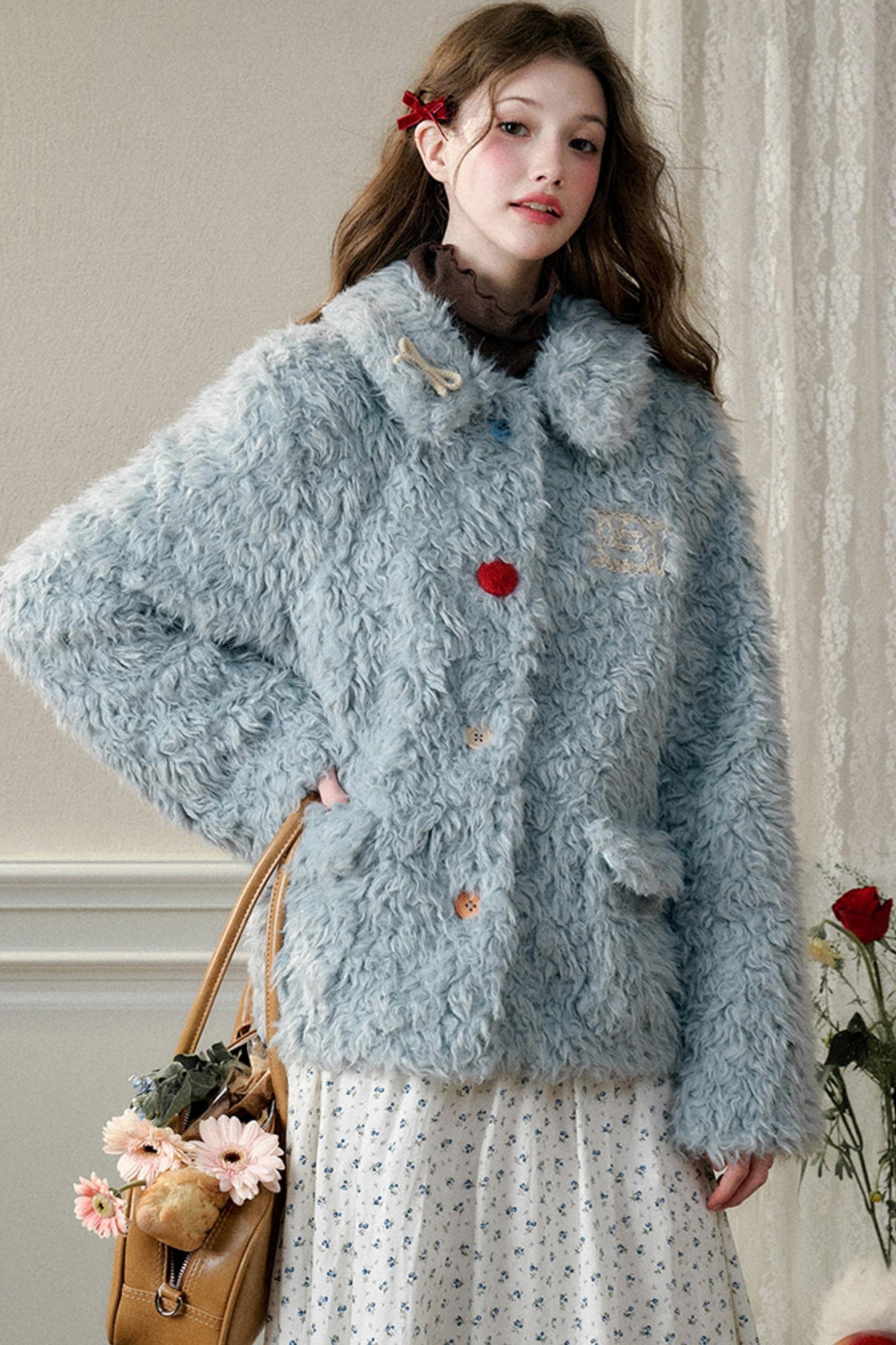 Gray Blue Furry Hug Coat