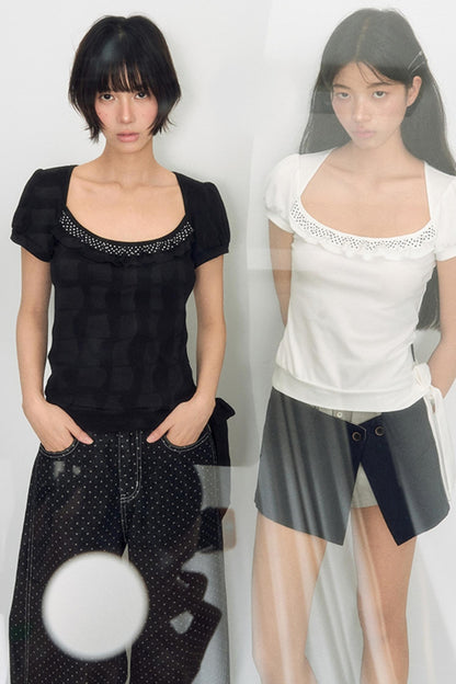 Nap Sweet Lace Tie Slim Top