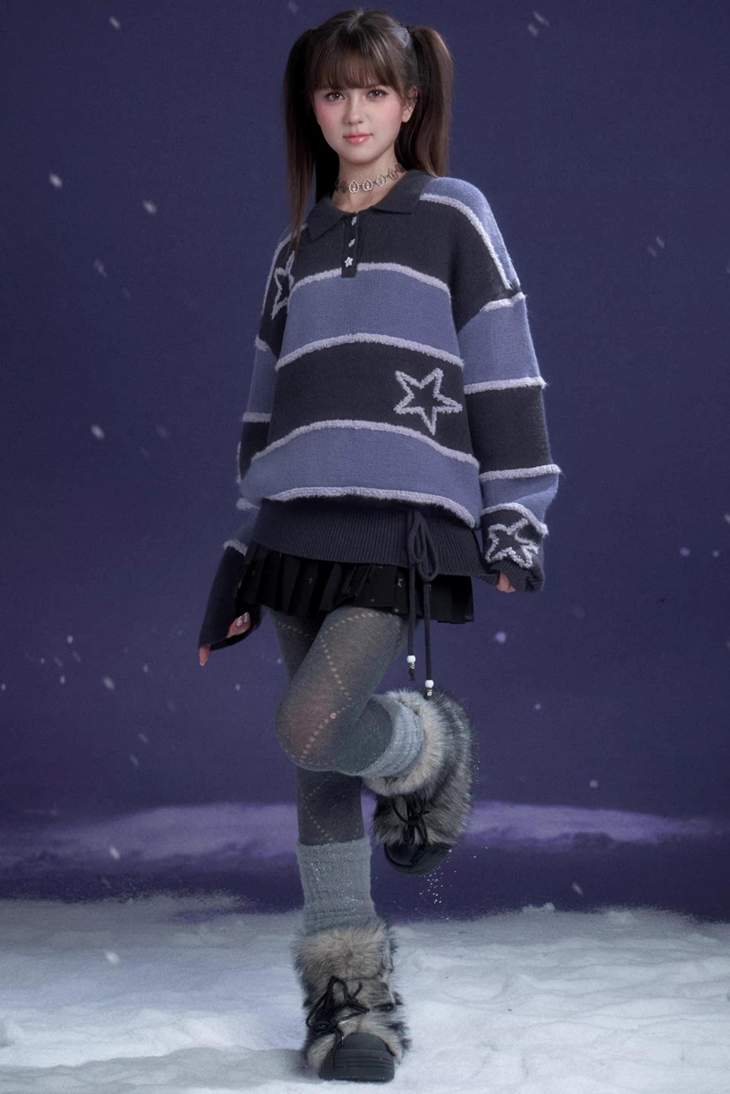 Purple Striped Star Sweater