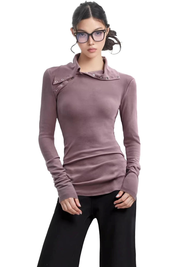 Retro Studded High-Neck Top