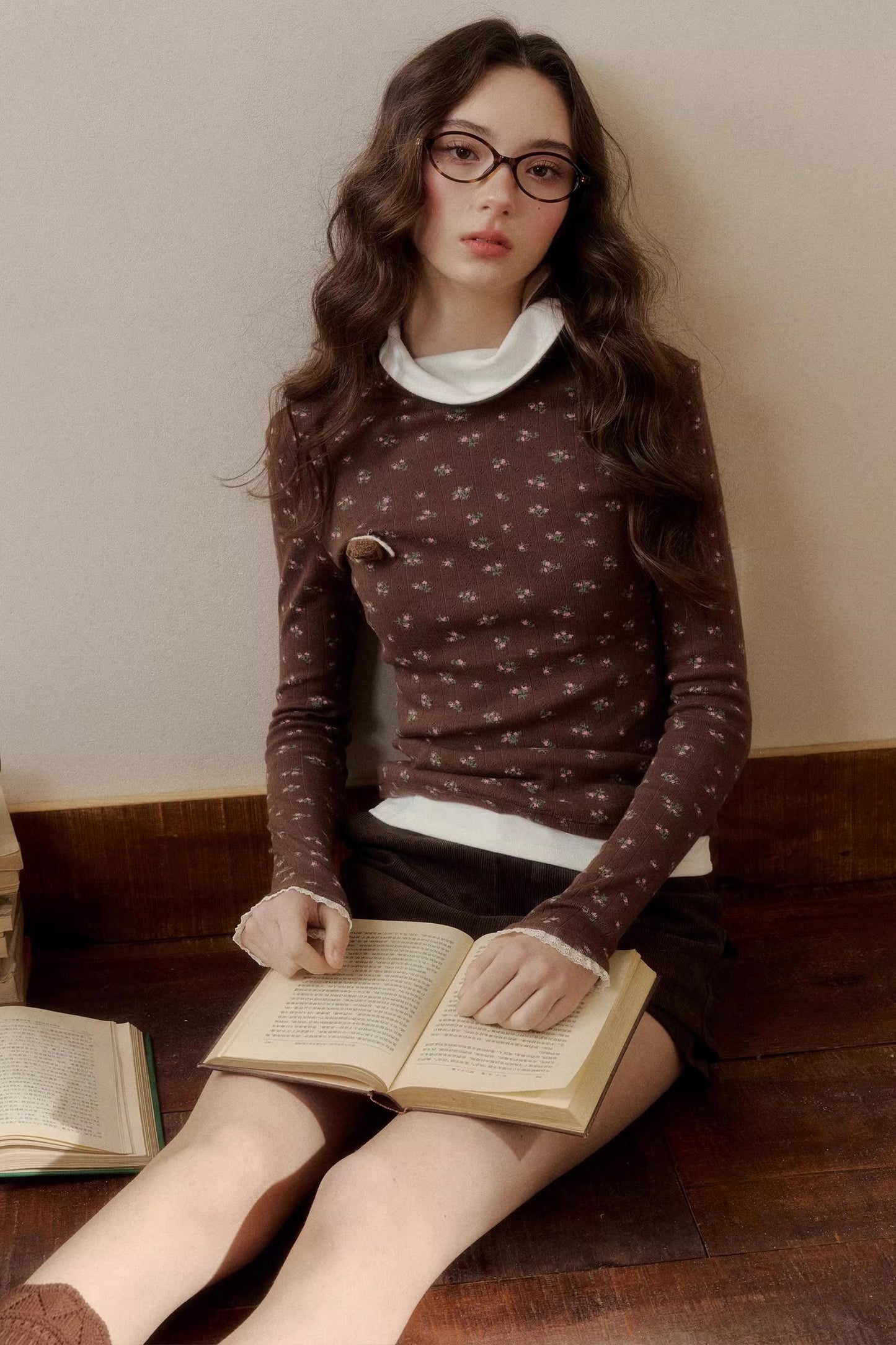 Floral Knit Long-Sleeve Top