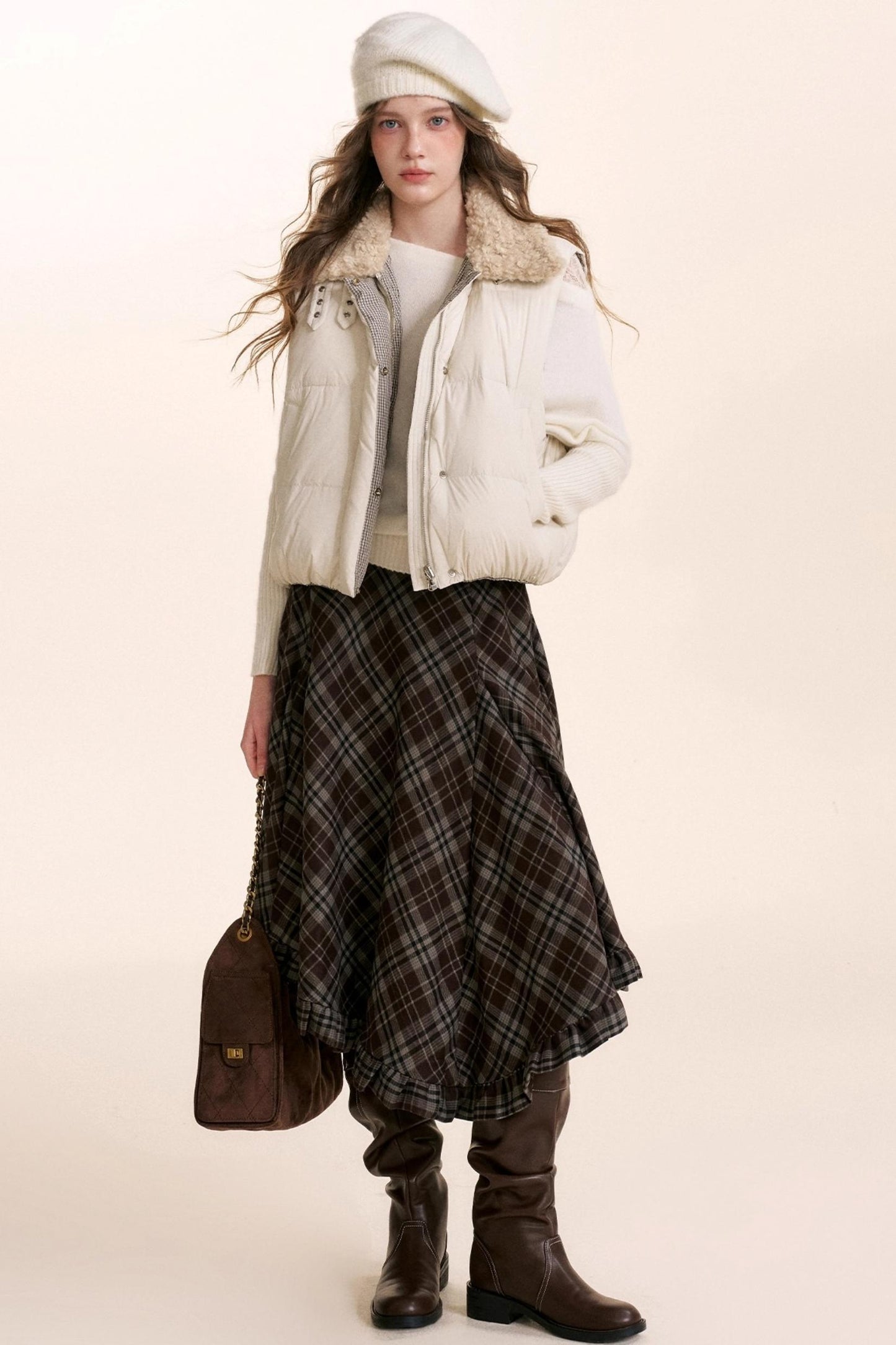 Irregular Ruffled Plaid Skirt