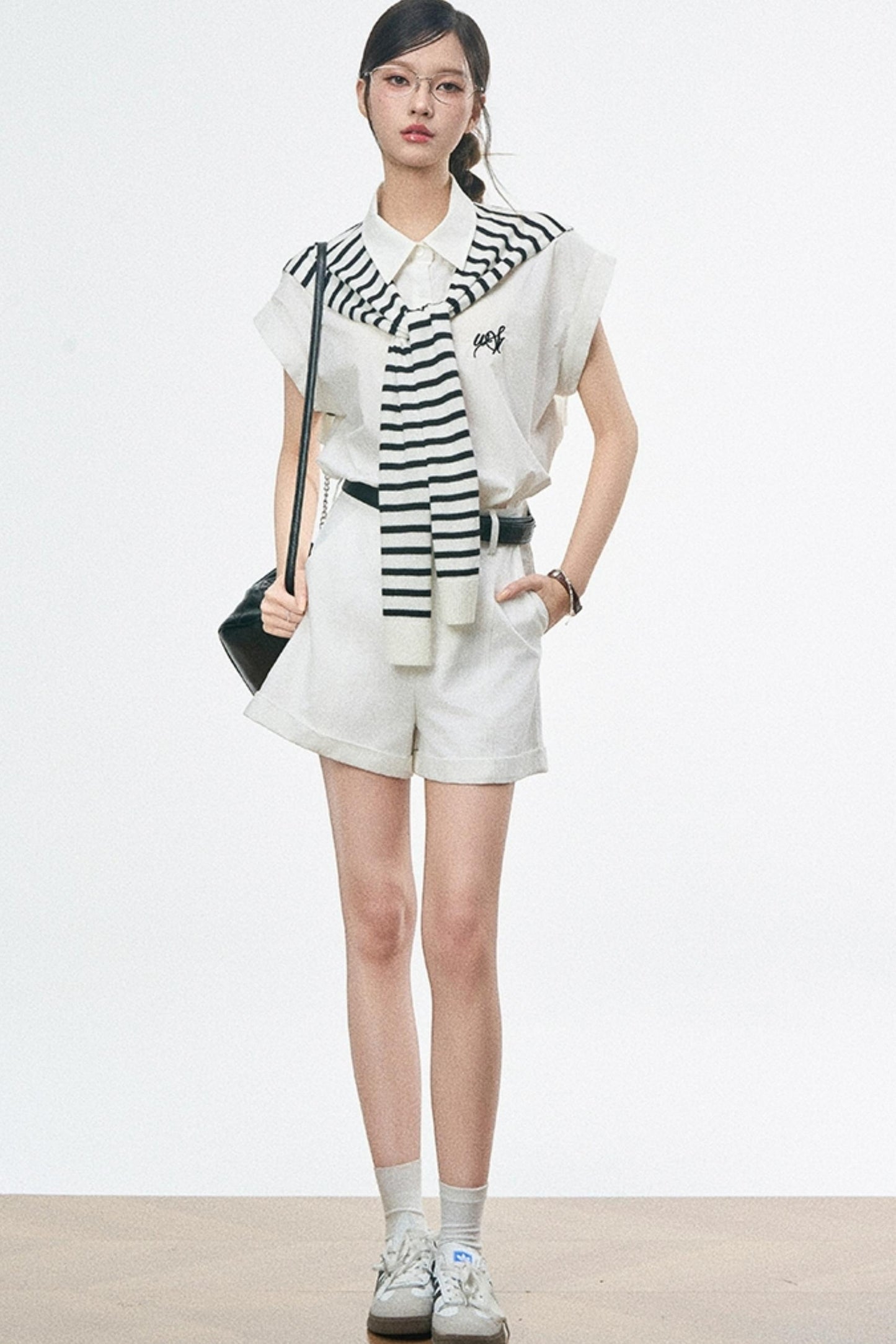 High-Waist White Casual Shorts