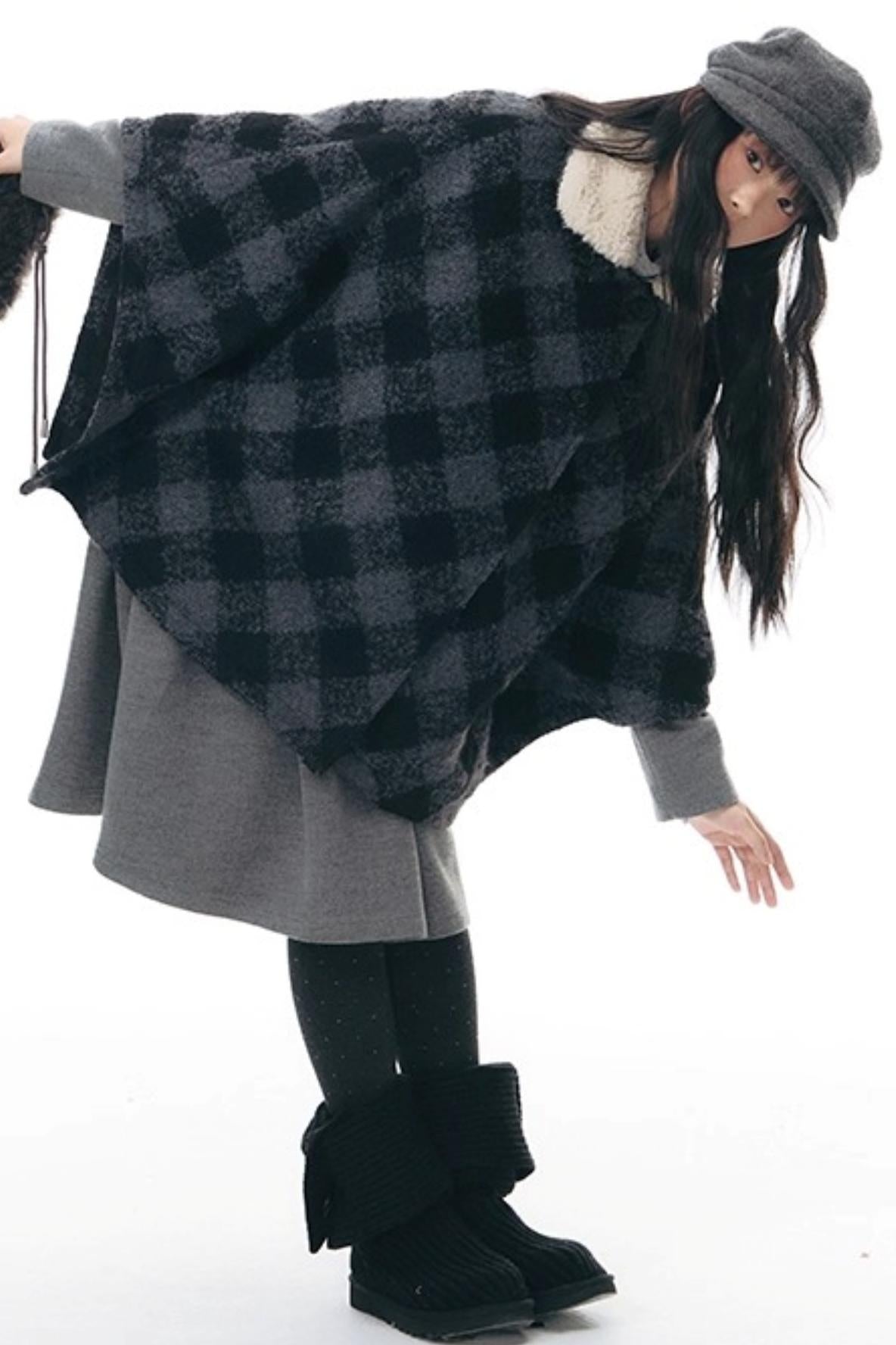 Plaid Cape Winter Coat