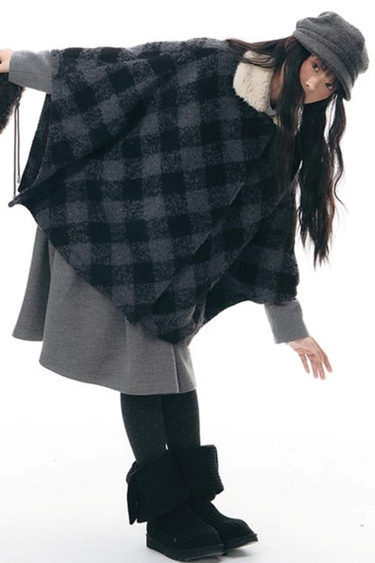 Plaid Cape Winter Coat