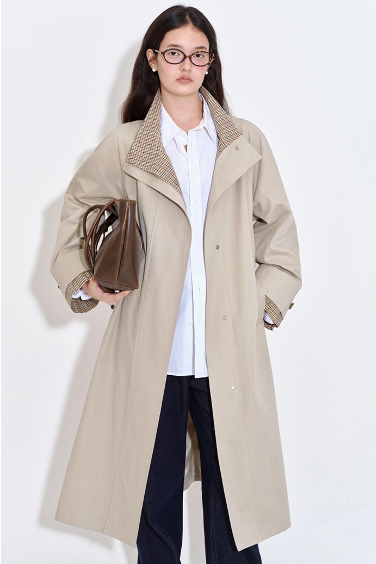 Special Split Plaid Trench Coat