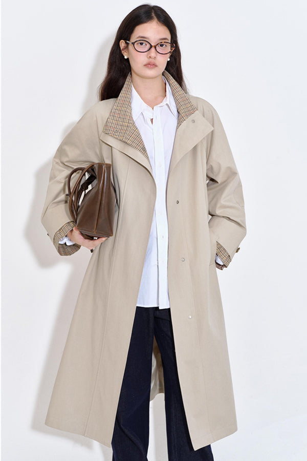 Special Split Plaid Trench Coat