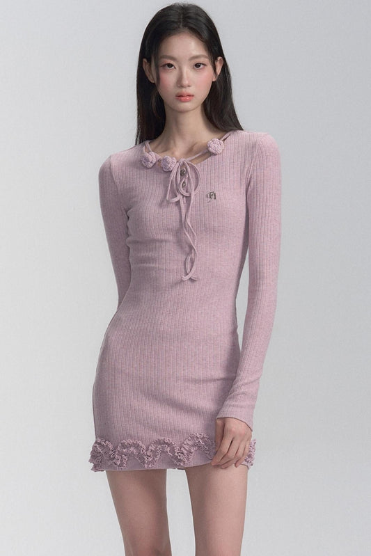 Fitted Lace-Up Knit Dress