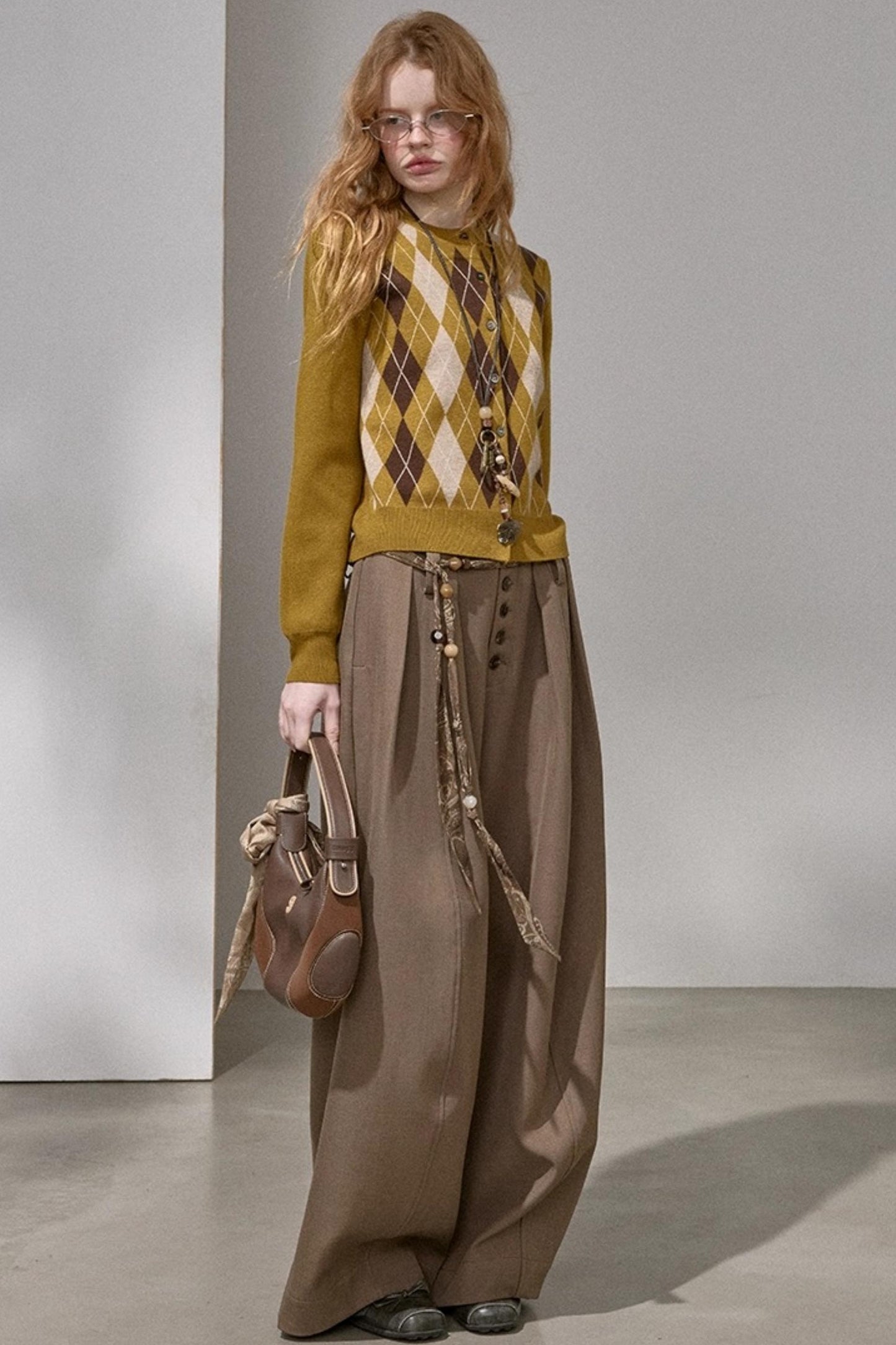 Retro Diamond-Pattern Knit Top