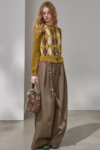 Retro Diamond-Pattern Knit Top