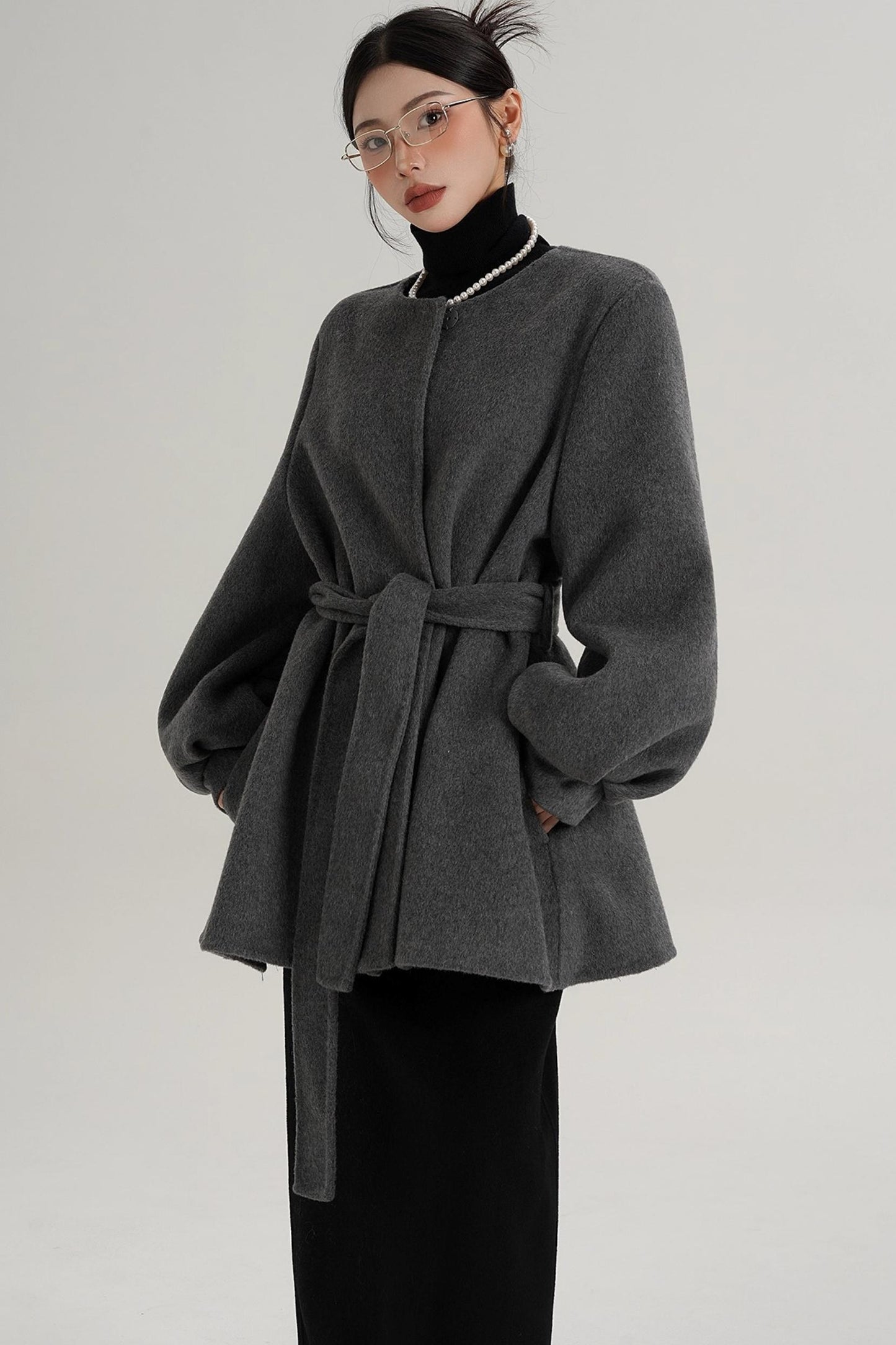 Lantern Sleeve Wool Coat