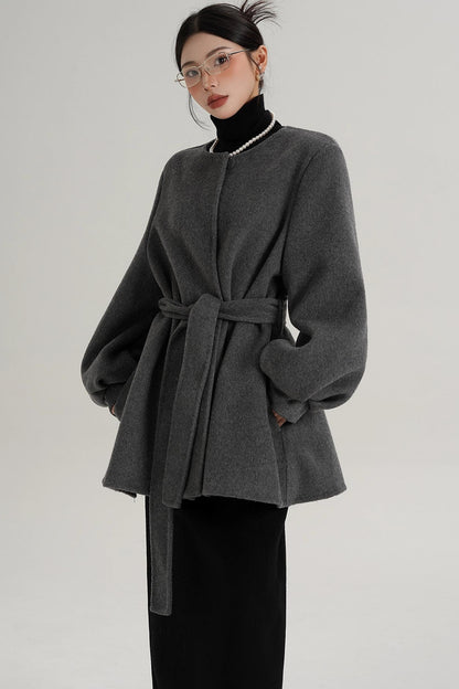 Lantern Sleeve Wool Coat