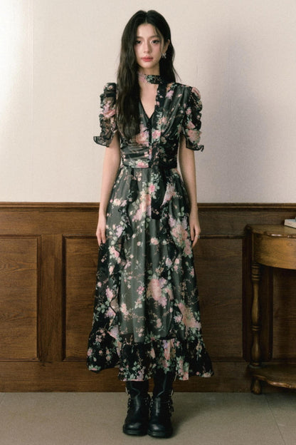 Pink Chiffon V-Neck Summer Dress