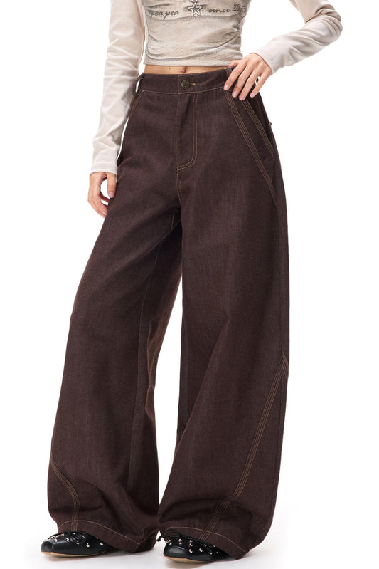 Retro Color-Blocked Denim Pants