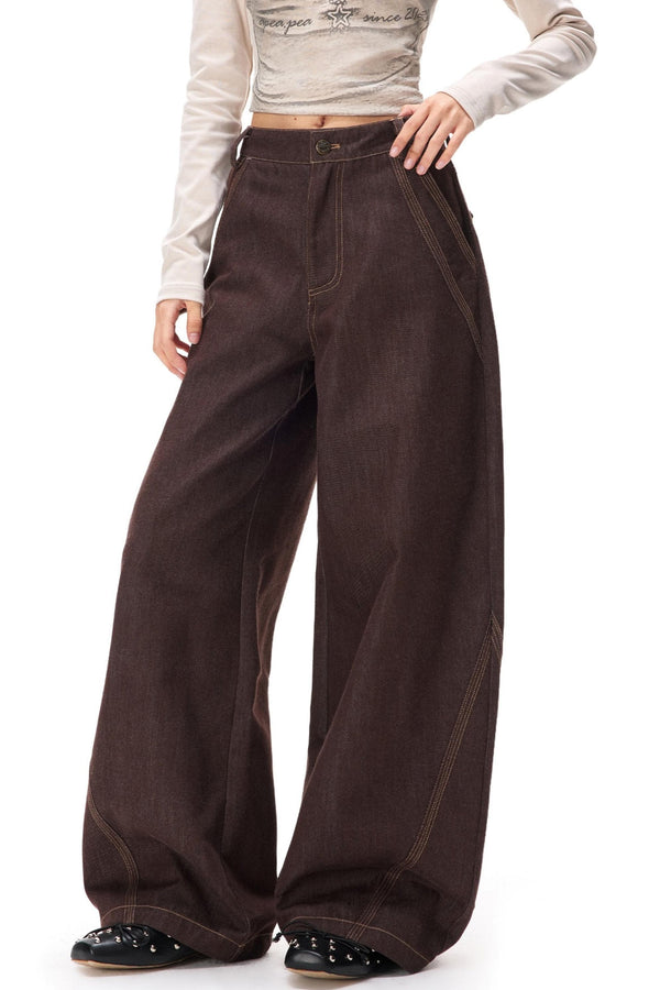 Retro Color-Blocked Denim Pants