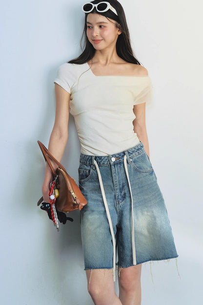 Raw Navy Denim Shorts