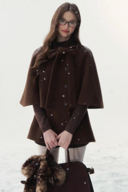 Cocoa Double-Breasted Cape Coat