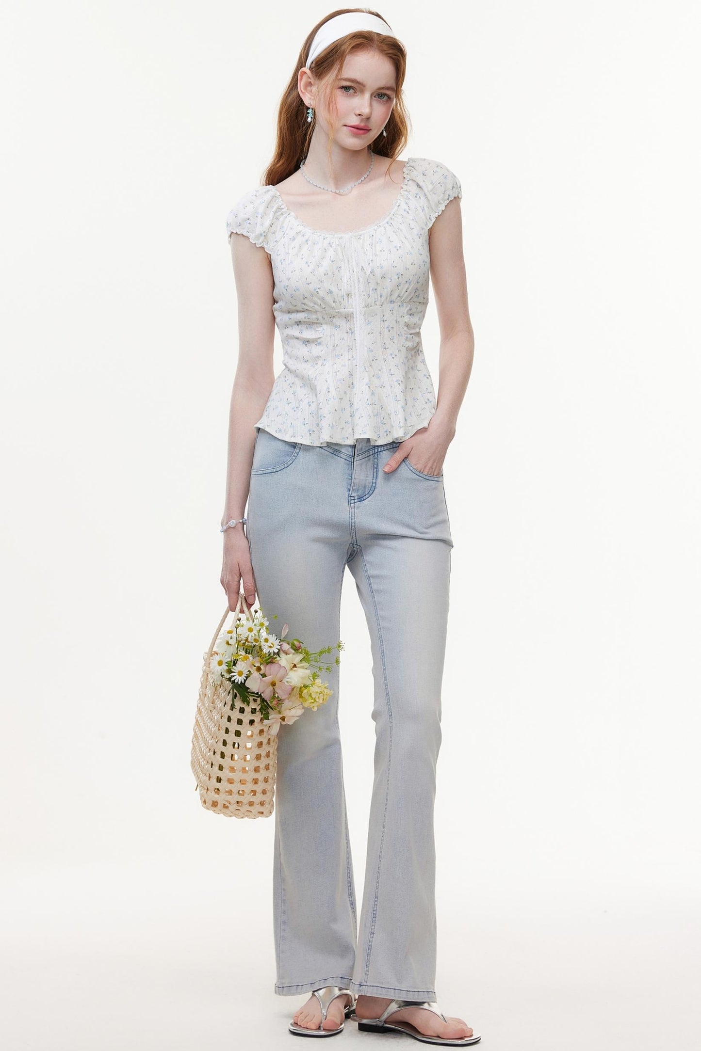 Floral Knit Bubble Sleeve Blouse