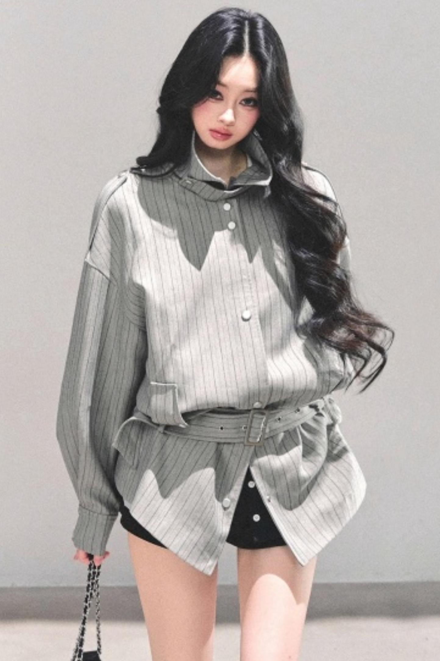 High-Neck Striped Jacket