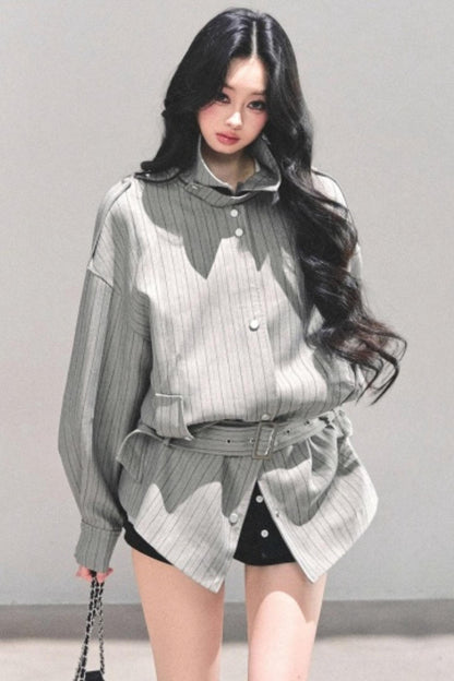 High-Neck Striped Jacket