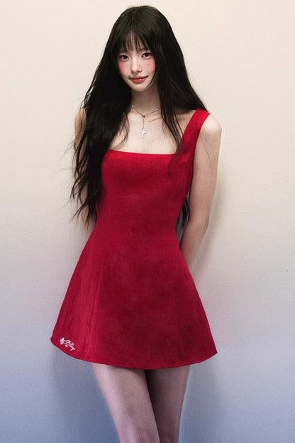 Square Neck Cotton-Linen Dress