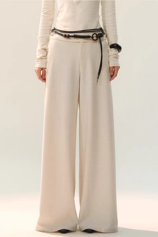 Side-Tie Draped Wide-Leg Pants
