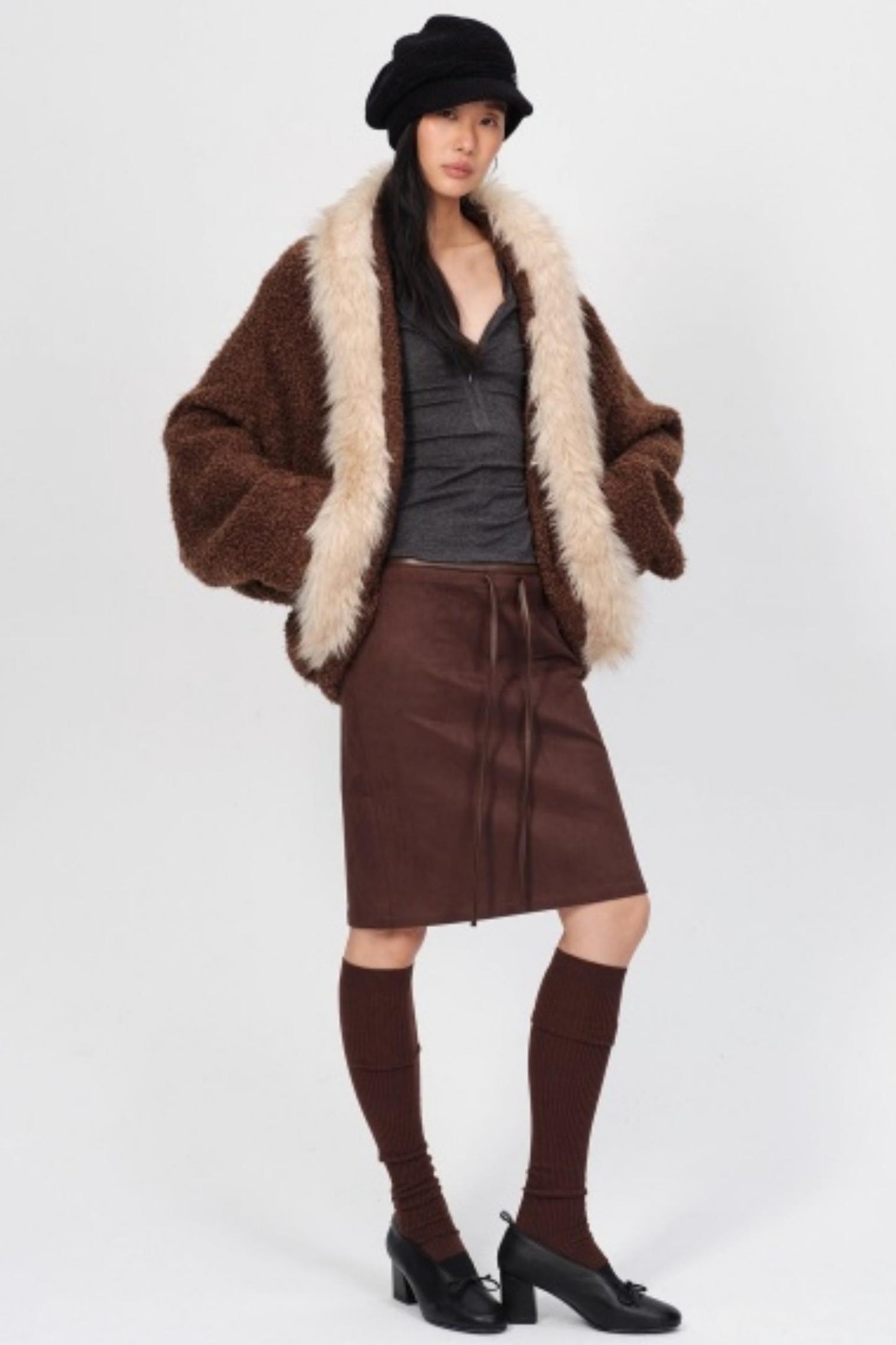 Winter Retro Suede Midi Skirt