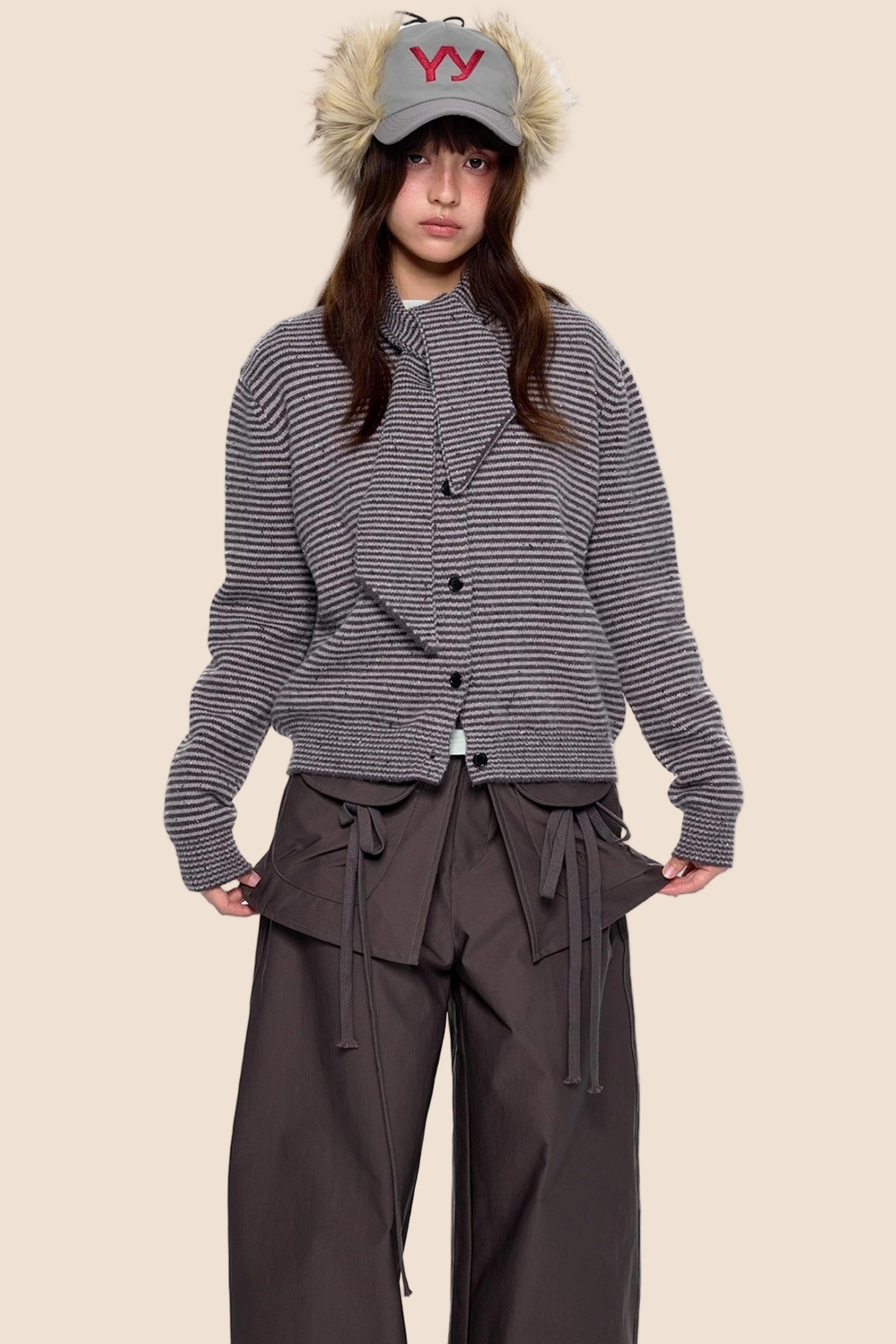 Lazy Striped Knit Cardigan Sweater