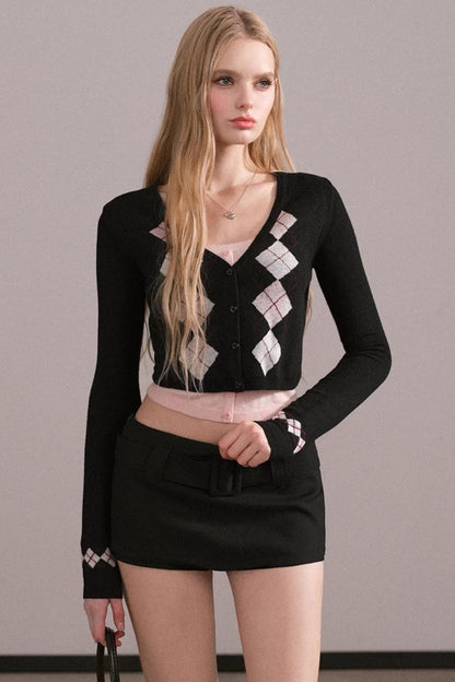 Contrasting Color Quilted Sweater