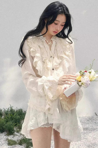 Ruffled Lace Court Top