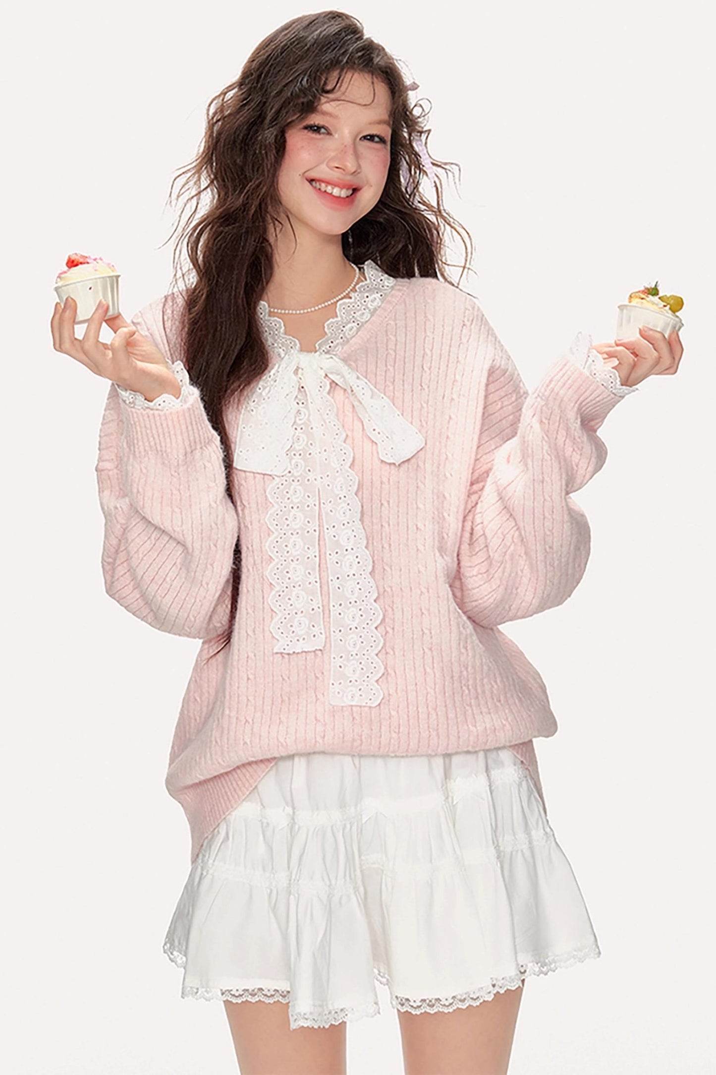 Sweet Lace V-Neck Sweater