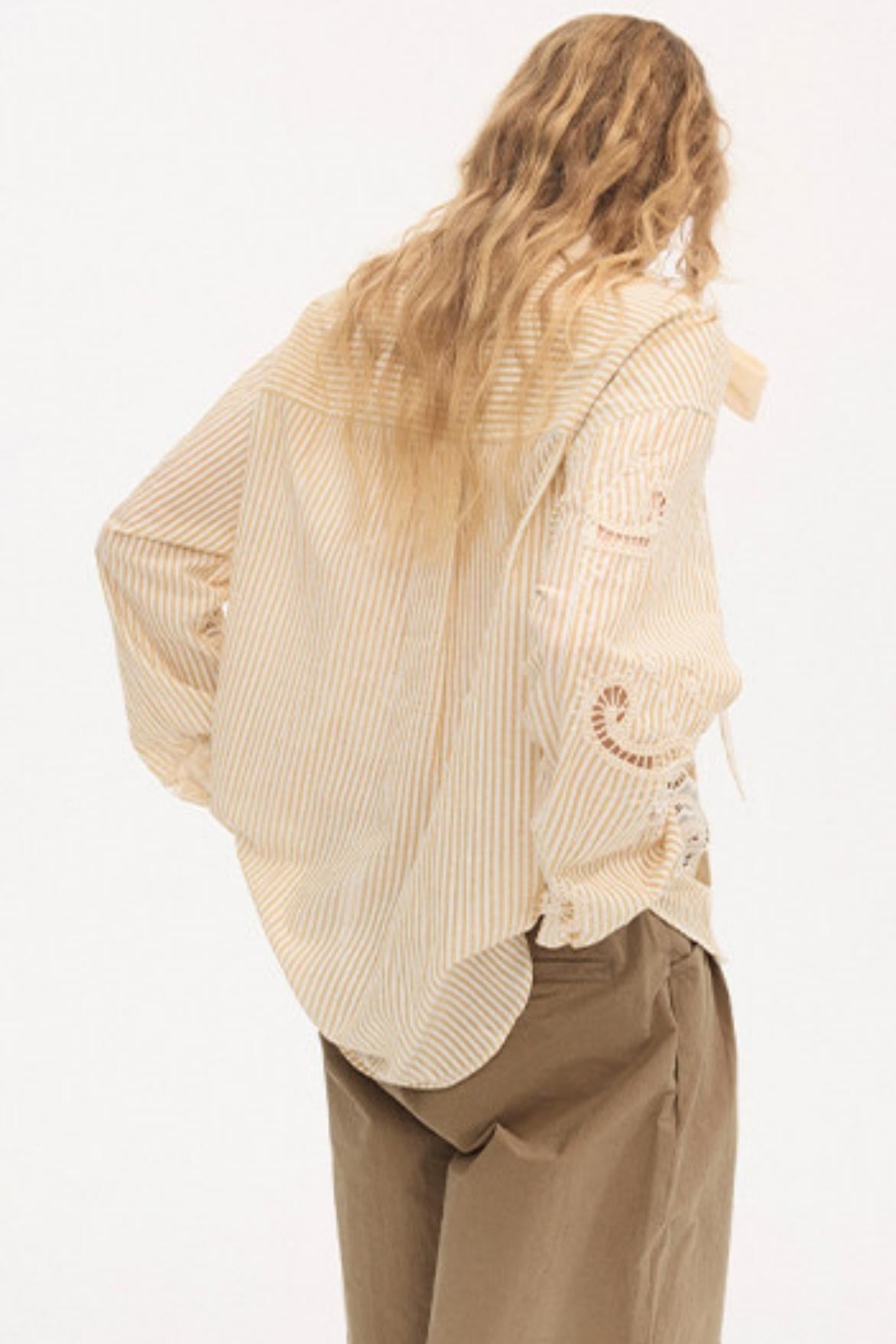 Tie-Back Bow Embroidered Shirt