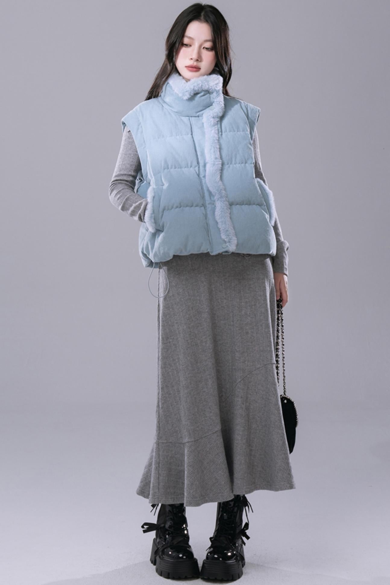 COTRE mist blue velvet detachable slivered waistcoat new national standard 90 white duck down jacket