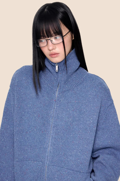 High-Neck Knitted Cardigan