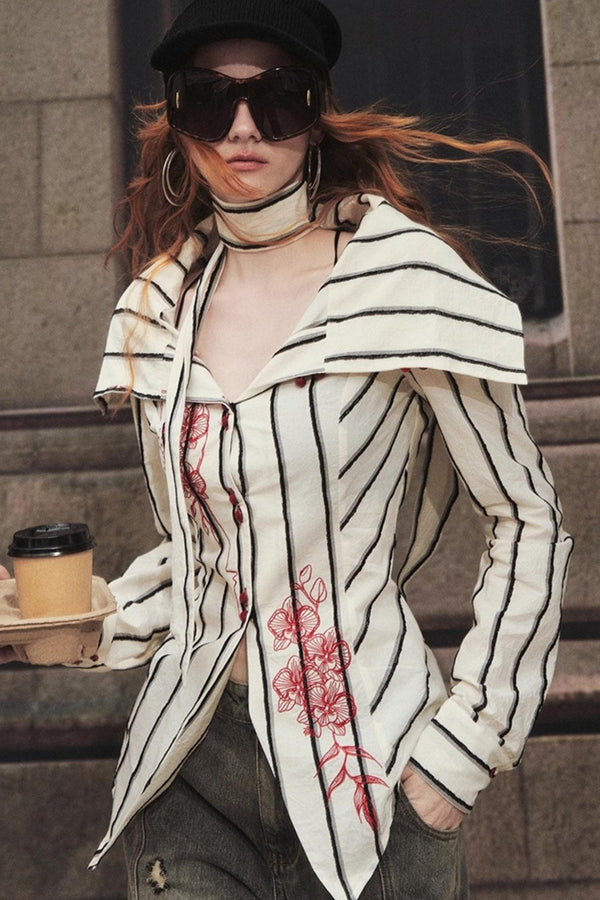 Embroidered Slim Striped Shirt