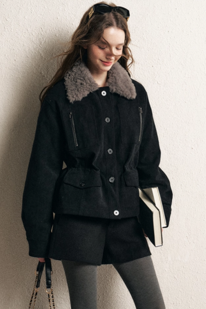 Petite Corduroy Fur Collar Jacket